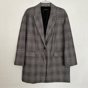 Zara Wool Oversized Long Plaid Blazer Coat Gray Small